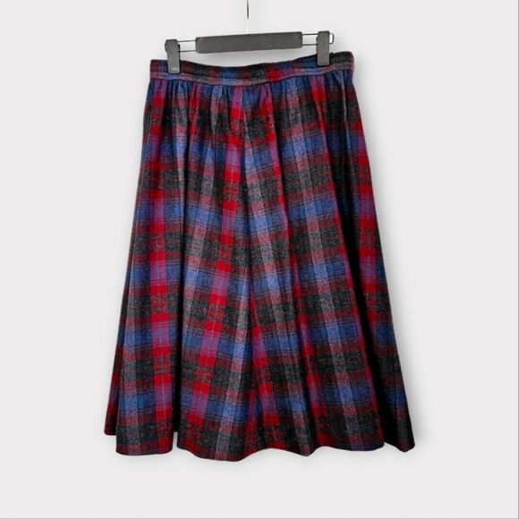 Vintage TWCC Evan Picone Plaid 100% Wool A-Line High Waist Pleated Midi Skirt 10 - Picture 1 of 10